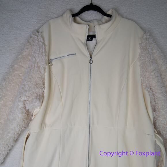 Eloquii Sherpa sleeve fleece line bottom zipped front wide leg jumpsuitm size 24 - Picture 4 of 16